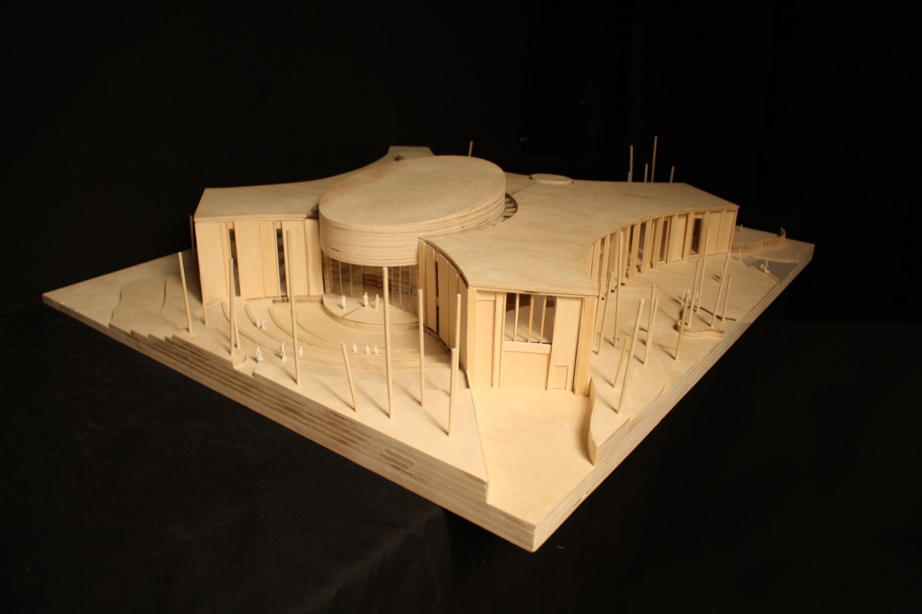 1:100 model birds eye looking northeast