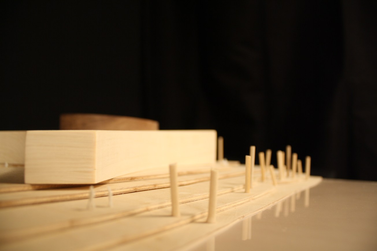 1:200 massing model riverside view looking west